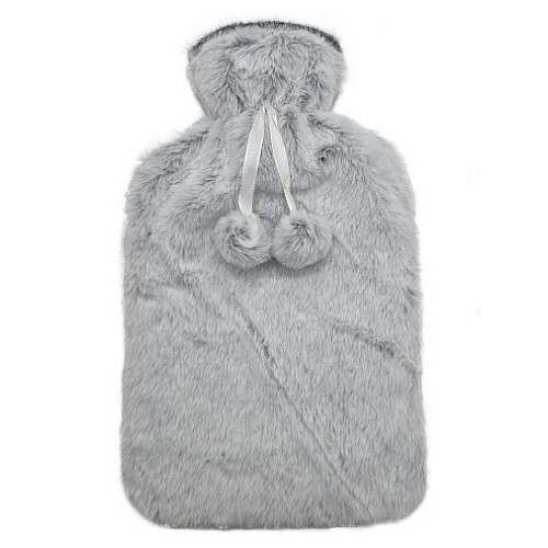 Bouillotte Fourrure Pompon Argent