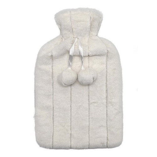 Bouillotte Fourrure Pompon Rayé Crème