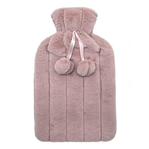 Bouillotte Fourrure Pompon Rayé Rose
