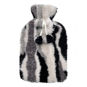 Bouillotte Fourrure Pompon Zébré Noir et Blanc